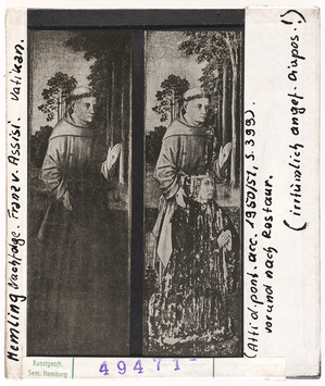 Vorschaubild Hans Memling (Nachfolge): Franz von Assisi vor und nach Restaurierung. Vatikan 